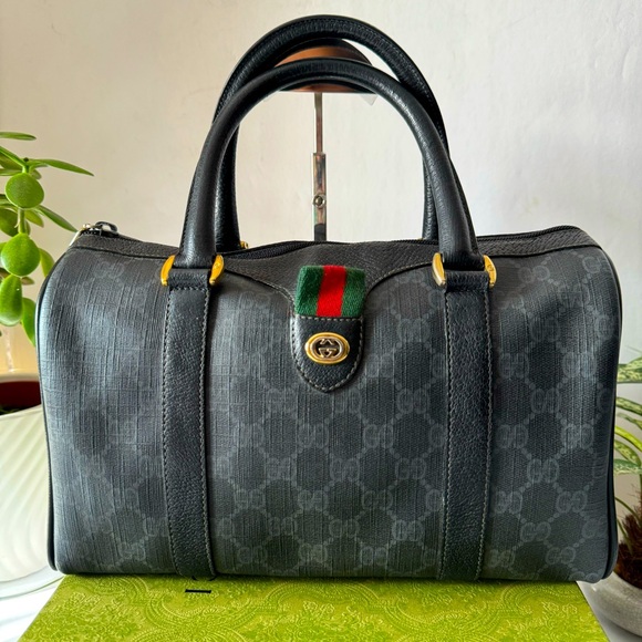 Vintage Gucci GG Canvas Small Boston with Sherry line Grey/Black - Picture 1 of 15